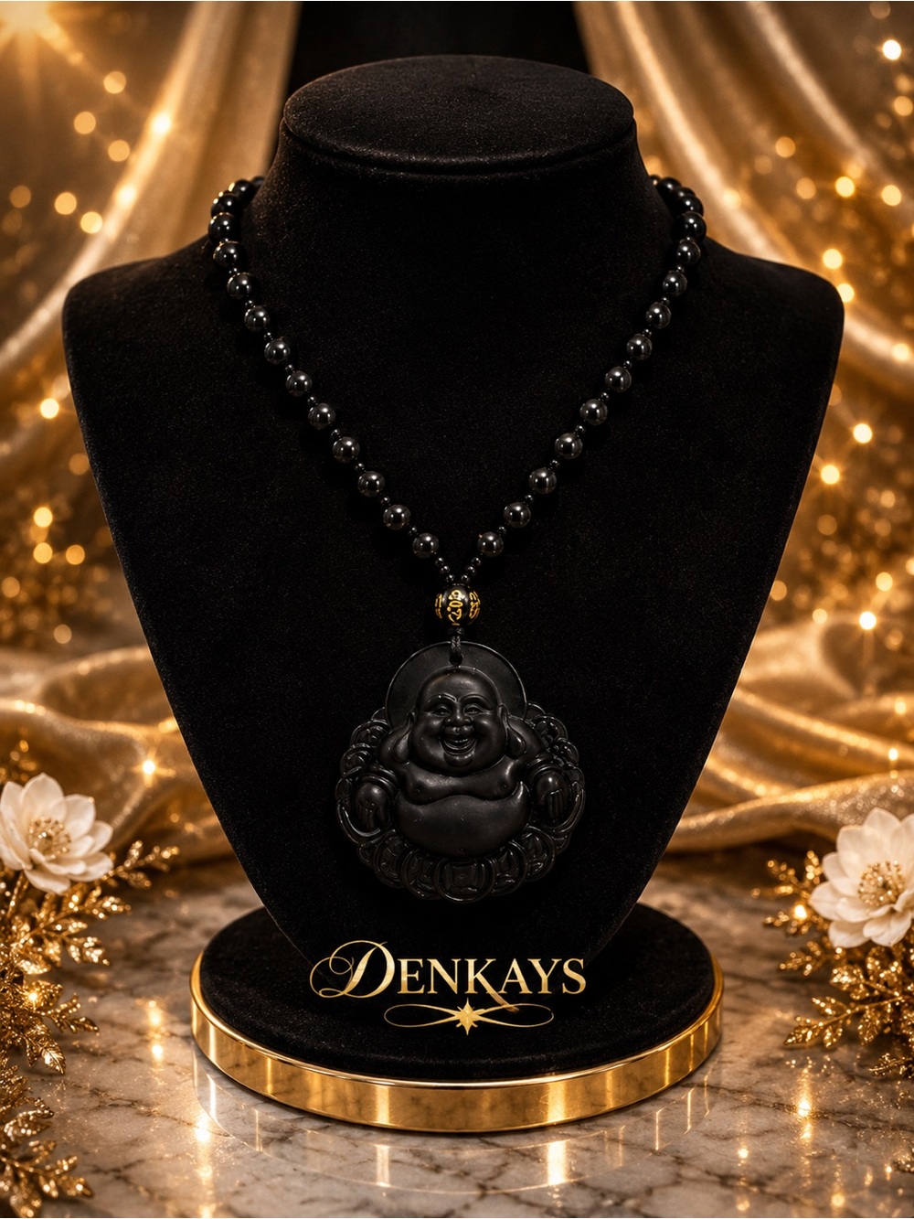 Black Buddha Bead Necklace